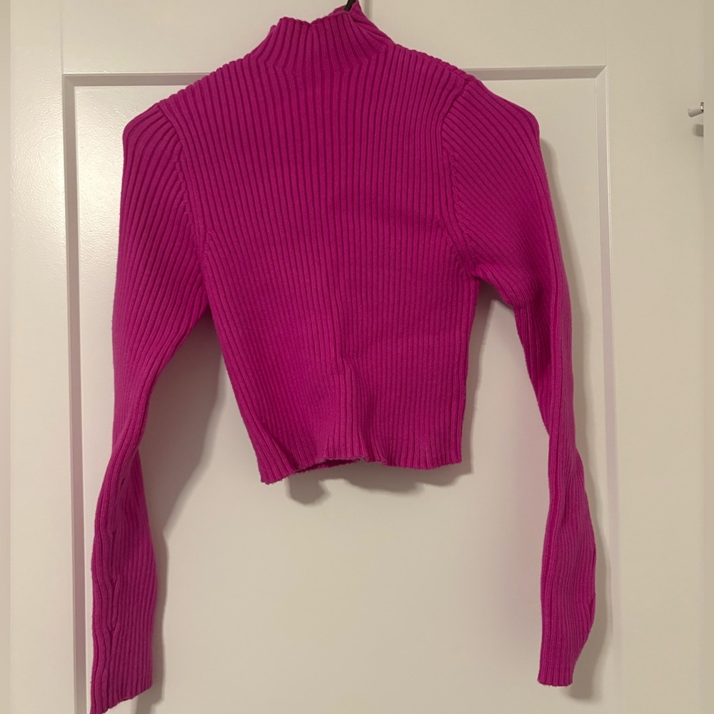 Zara Vibrant Pink Ribbed Knit Sweater